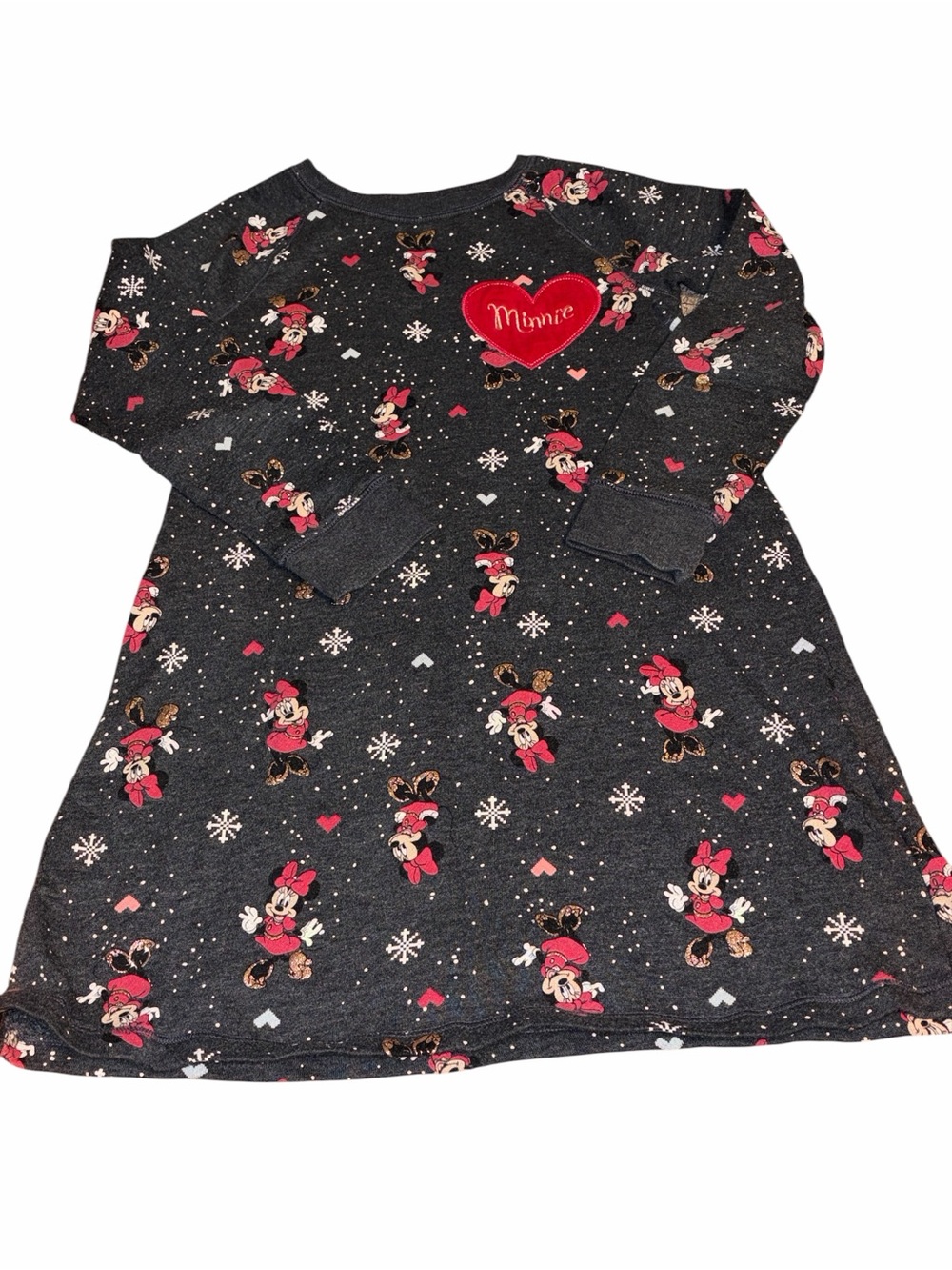 Disney Girls Heather Gray Minnie Mouse Long-Sleeve PJ with sparkly gold shoes